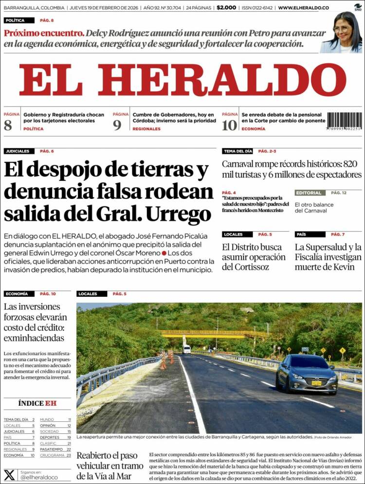 Portada de El Heraldo (Colombia)