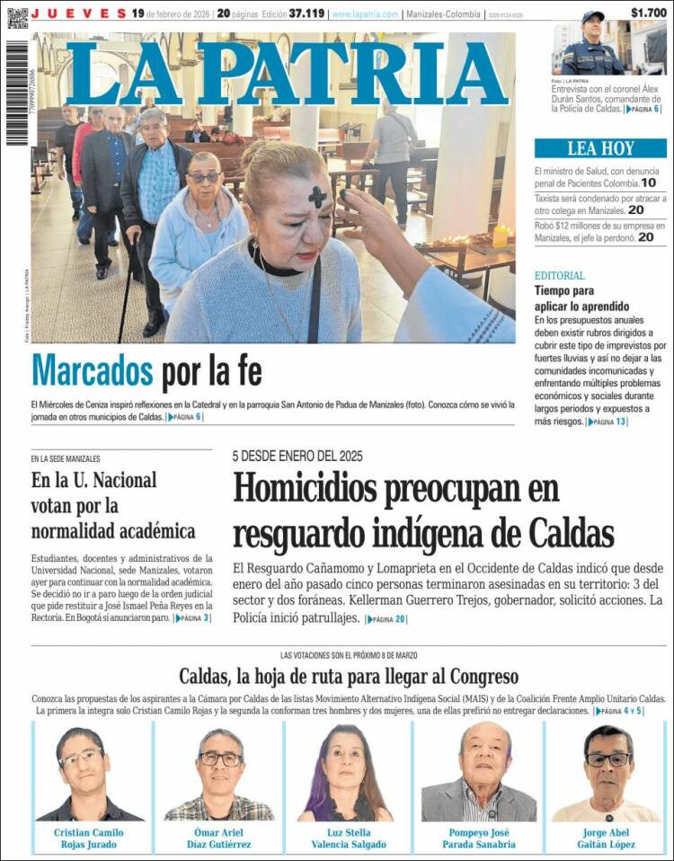 Portada de La Patria (Colombia)