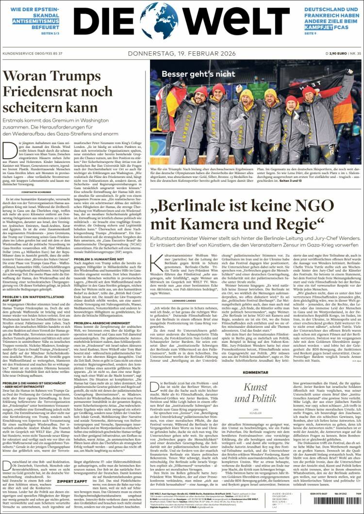 Portada de Die Welt (Alemania)