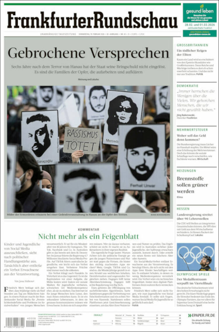 Portada de Frankfurter Rundschau (Alemania)