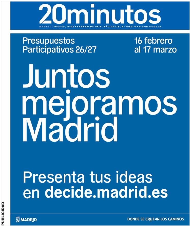 Portada de 20 Minutos - Madrid (Espa&ntilde;a)