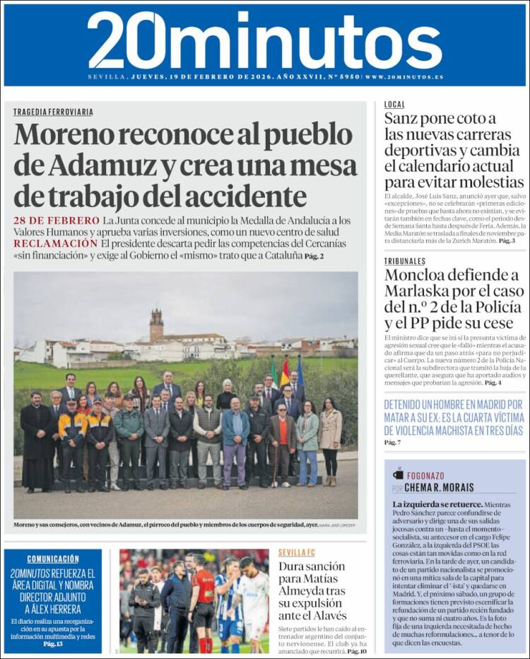 Portada de 20 Minutos - Sevilla (Espa&ntilde;a)