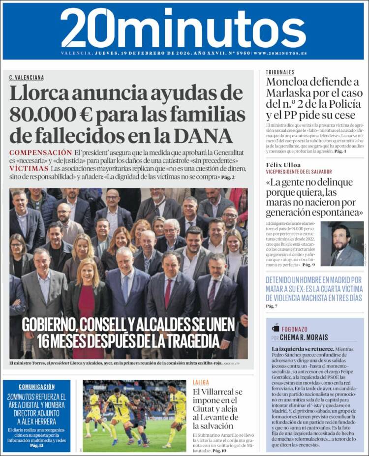 Portada de 20 Minutos - Valencia (Espa&ntilde;a)