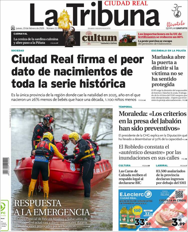 Portada de La Tribuna de Ciudad Real (Espa&ntilde;a)