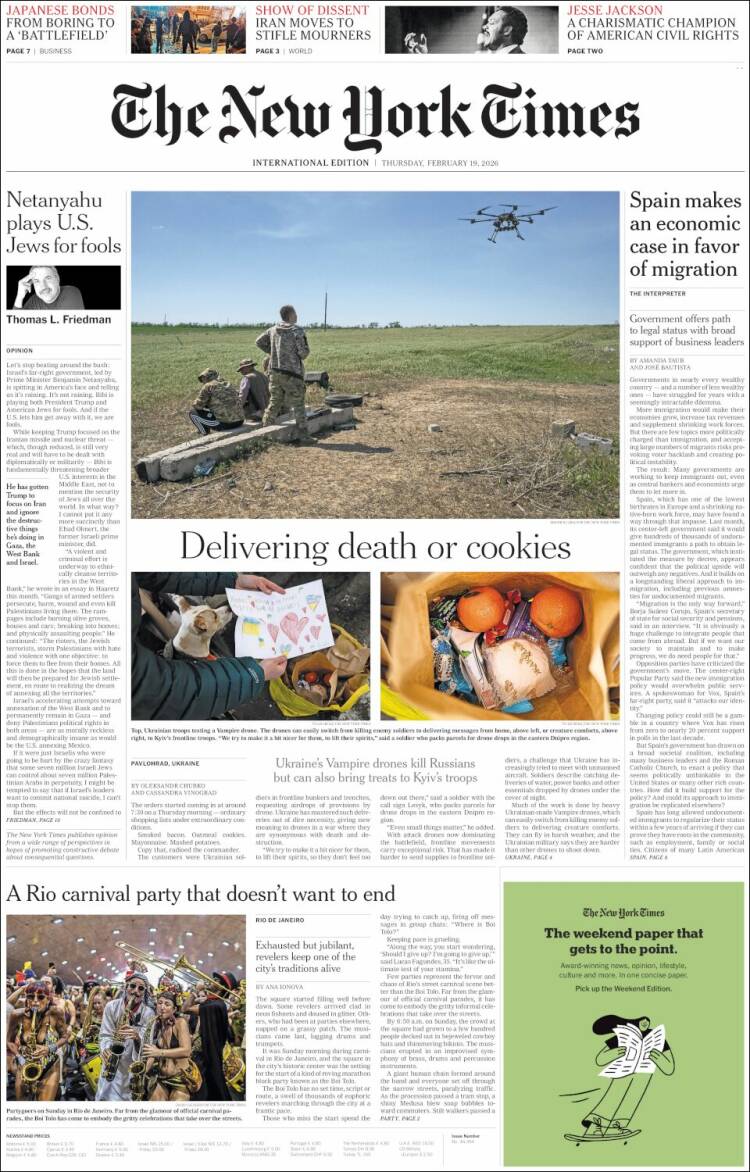 Portada de International New York Times (Europa)