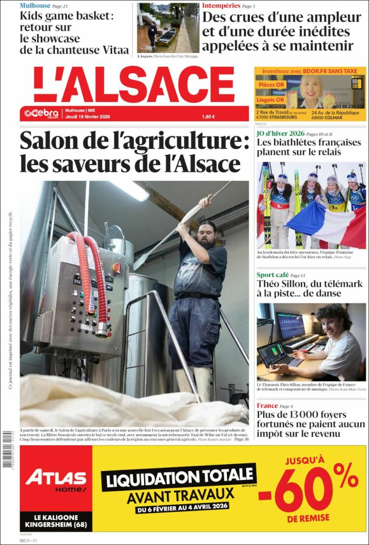 Portada de Journal L'Alsace (Francia)