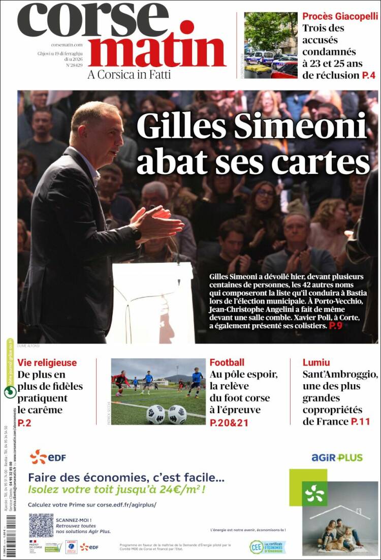 Portada de Corse-Matin (Francia)