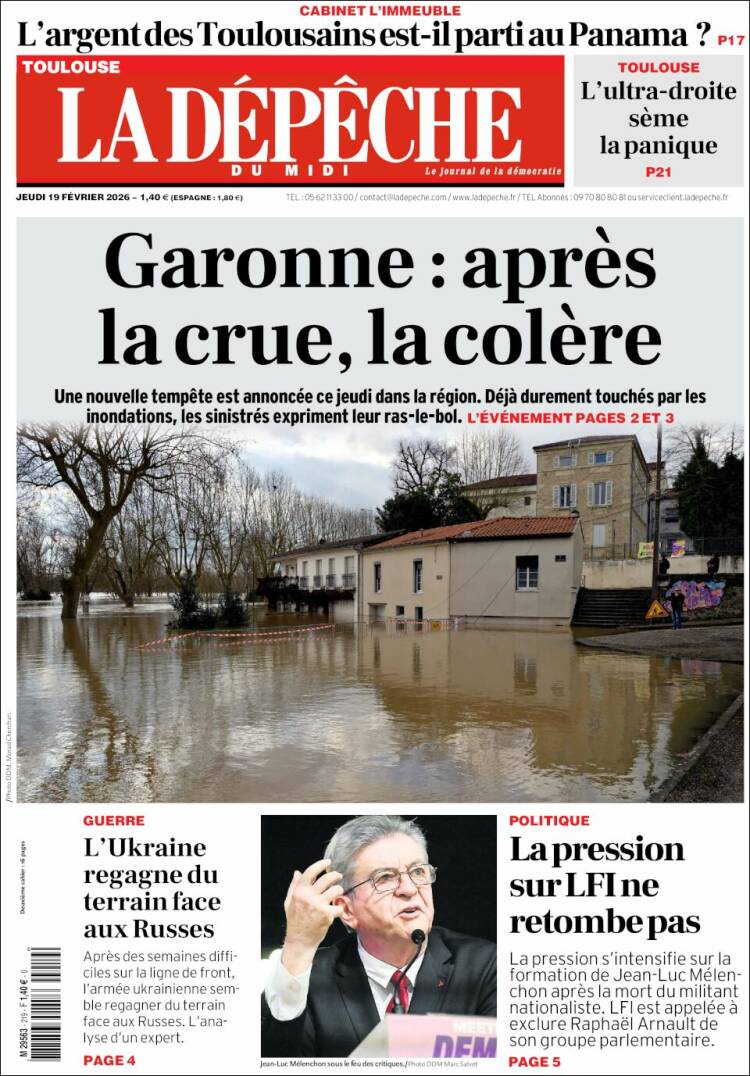 Portada de La Dépêche du Midi (Francia)