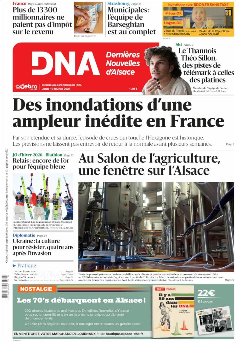 Portada de Les Dernières Nouvelles d'Alsace (Francia)