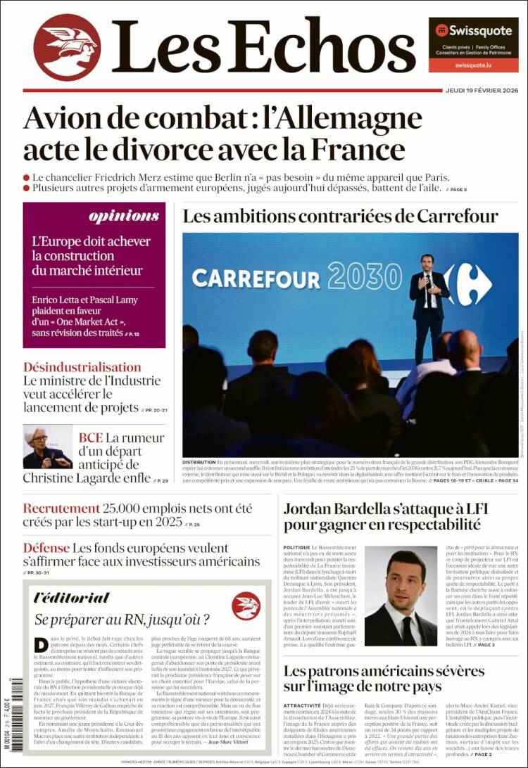 Portada de Les Echos (Francia)
