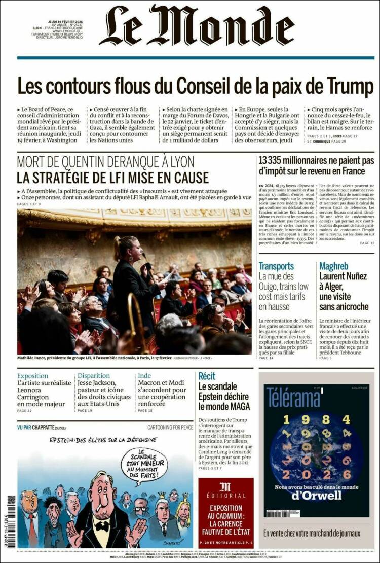 Portada de Le Monde (Francia)