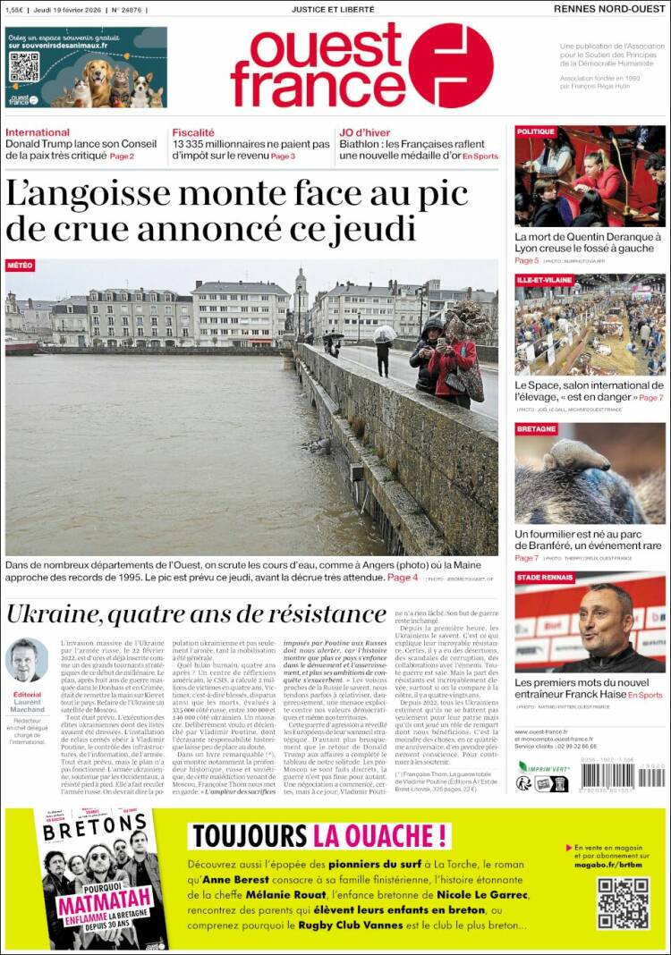 Portada de Ouest France (Francia)