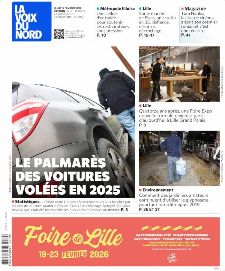 Portada de La Voix du Nord (Francia)
