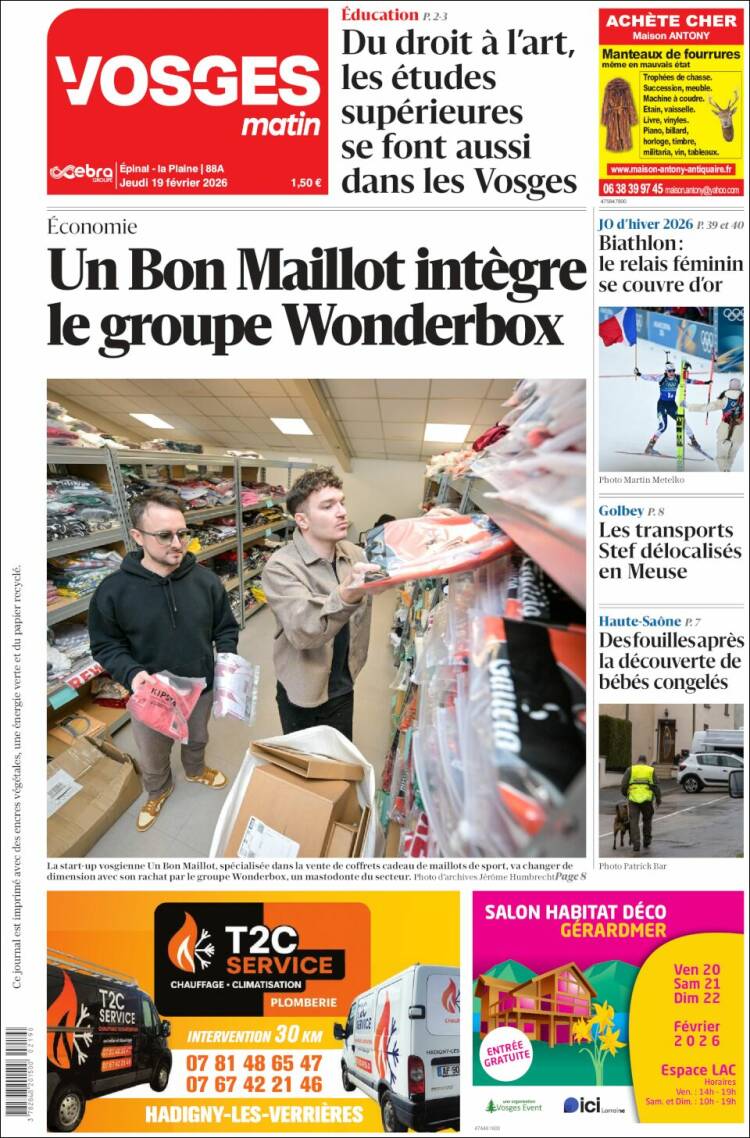 Portada de Vosges Matin (Francia)