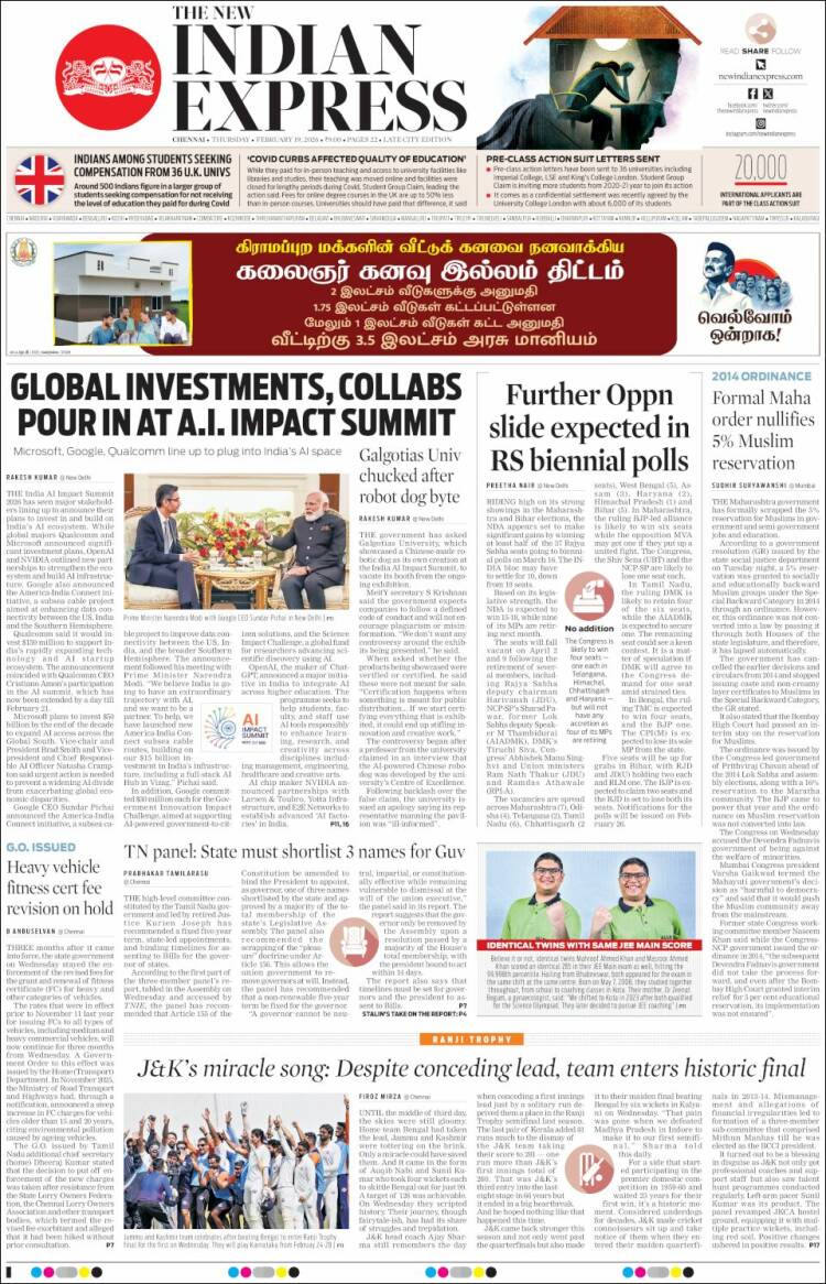 Portada de New Indian Express (India)