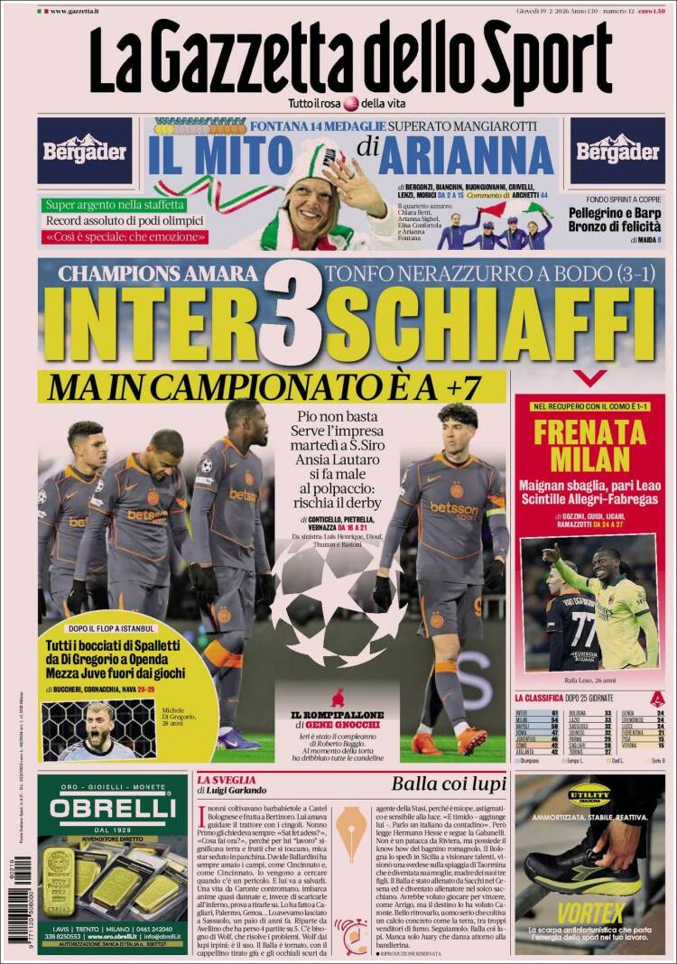 Portada de La Gazzetta dello Sport (Italia)