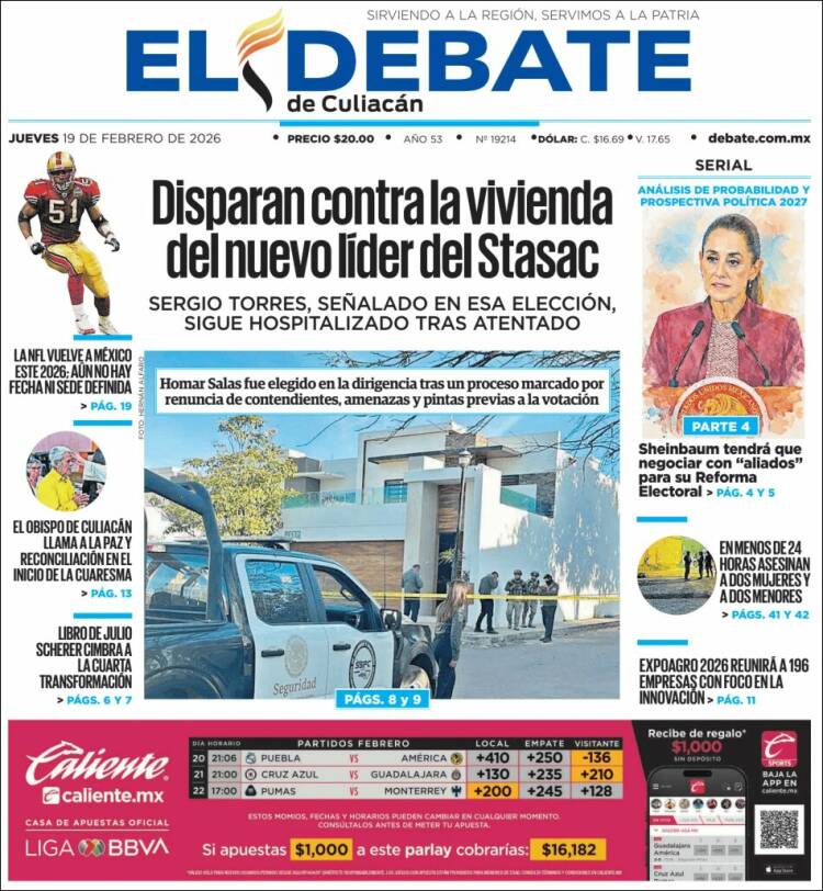 Portada de El Debate de Culiacán (M&eacute;xico)
