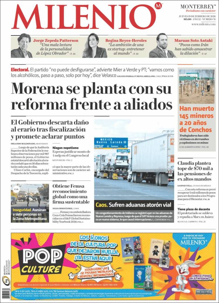 Portada de Milenio de Monterrey (M&eacute;xico)