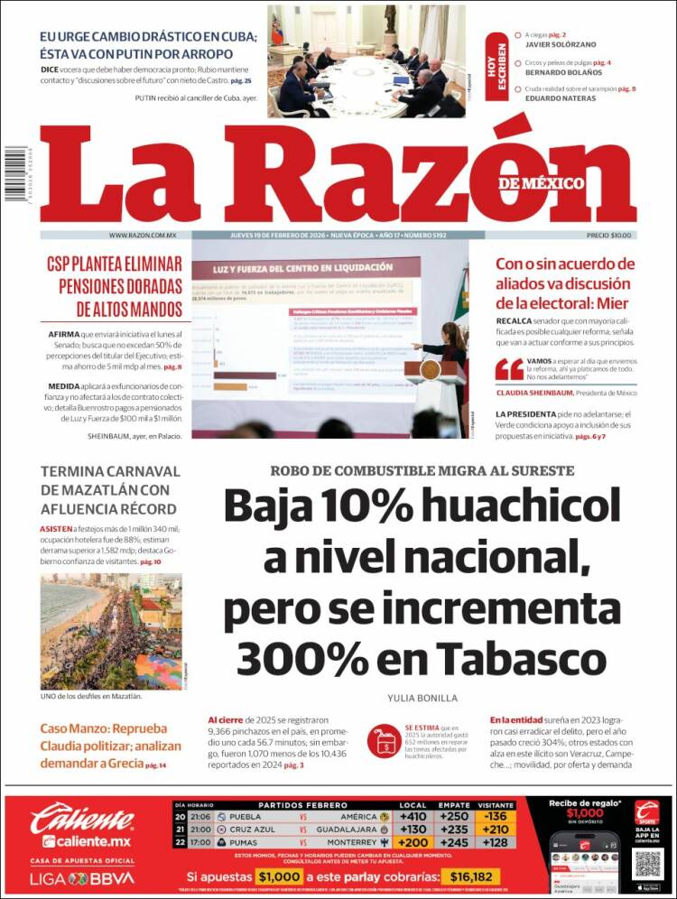 Portada de La Razón (M&eacute;xico)
