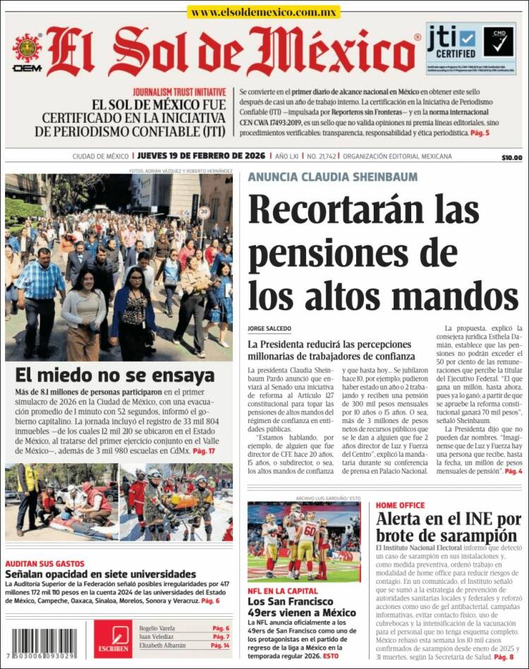 Portada de El Sol de México (M&eacute;xico)