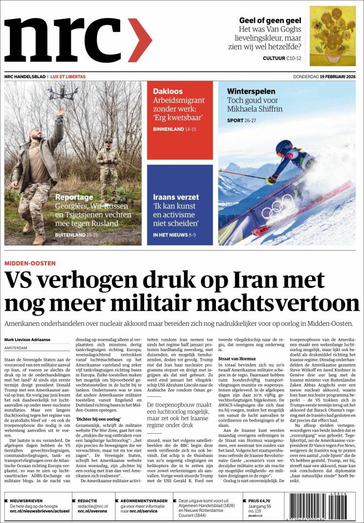 Portada de NRC Handelsblad (Pa&iacute;ses Bajos)