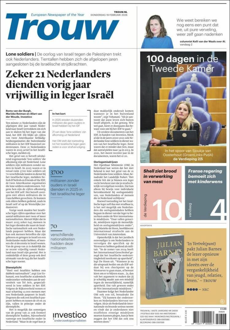 Portada de Trouw (Pa&iacute;ses Bajos)