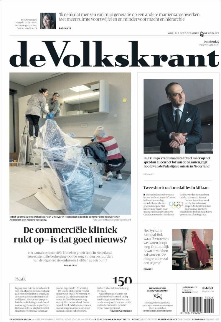 Portada de De Volkskrant (Pa&iacute;ses Bajos)