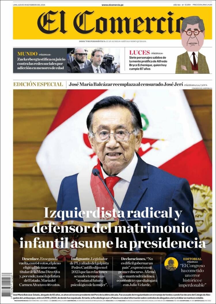 Portada de El Comercio (Per&uacute;)