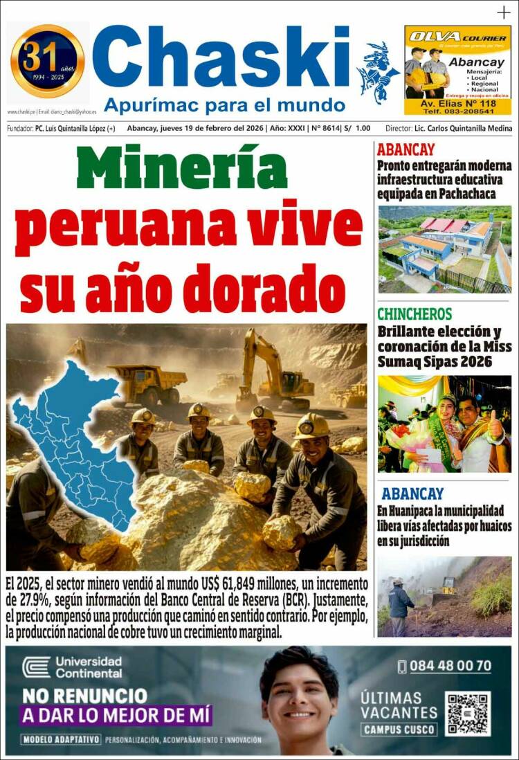 Portada de Diario Chaski (Per&uacute;)