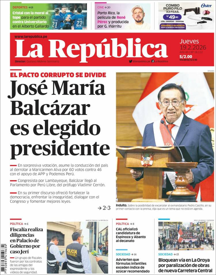 Portada de La Republica (Per&uacute;)