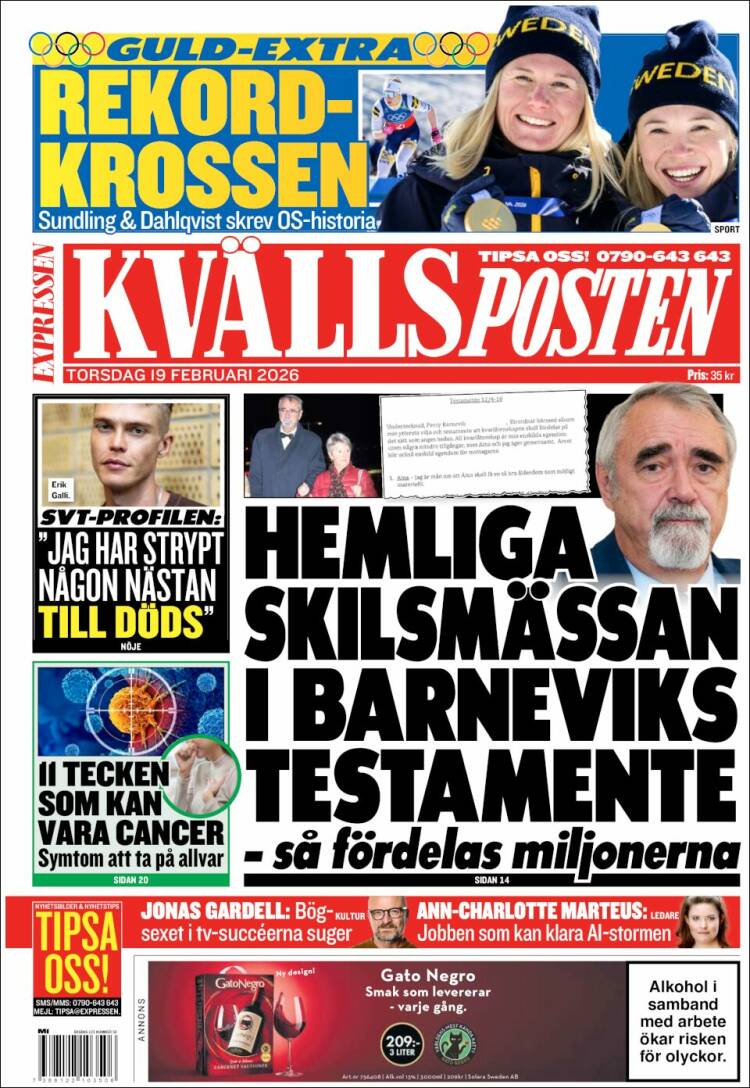 Portada de Kvällsposten (Suecia)
