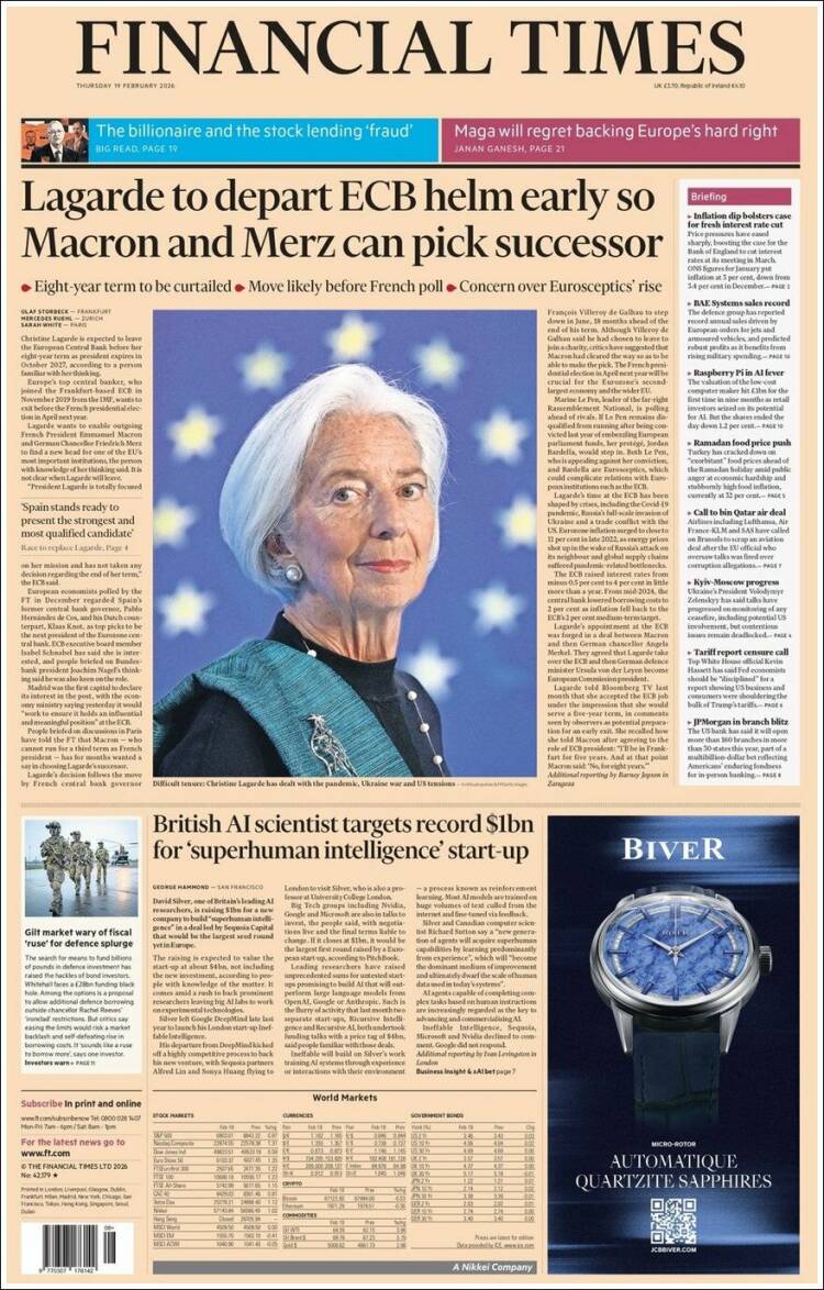 Portada de Financial Times (Reino Unido)