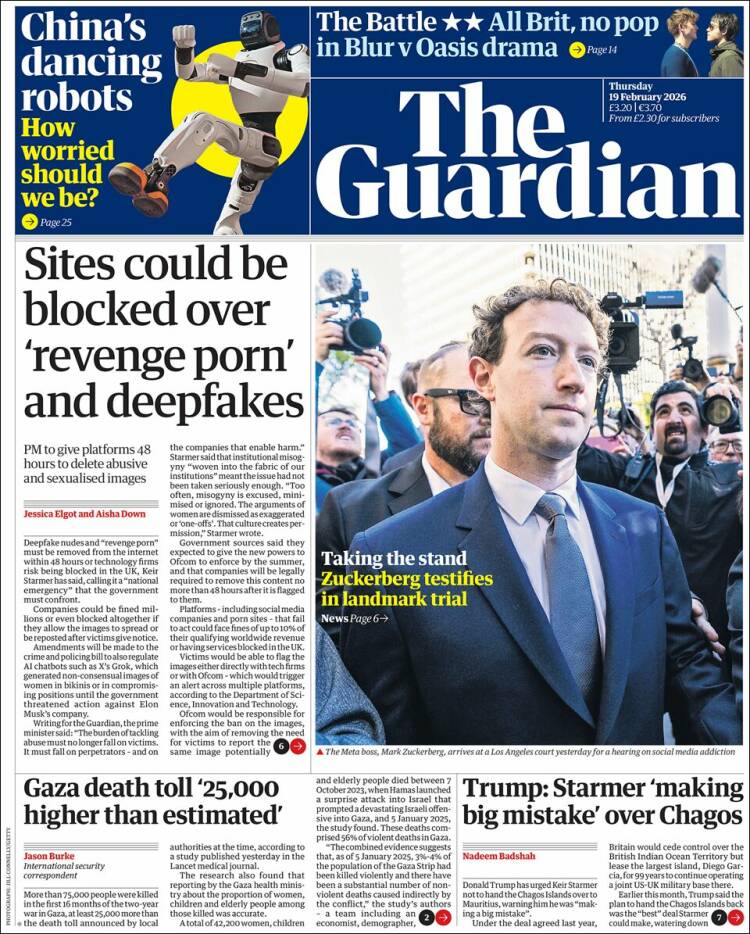 Portada de The Guardian (Reino Unido)