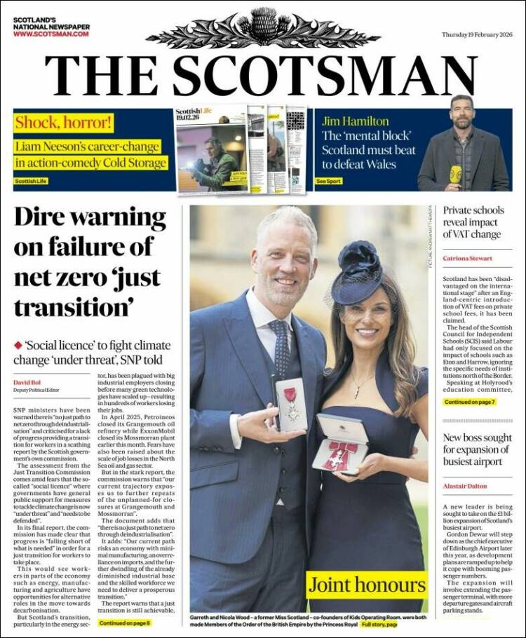 Portada de The Scotsman (Reino Unido)