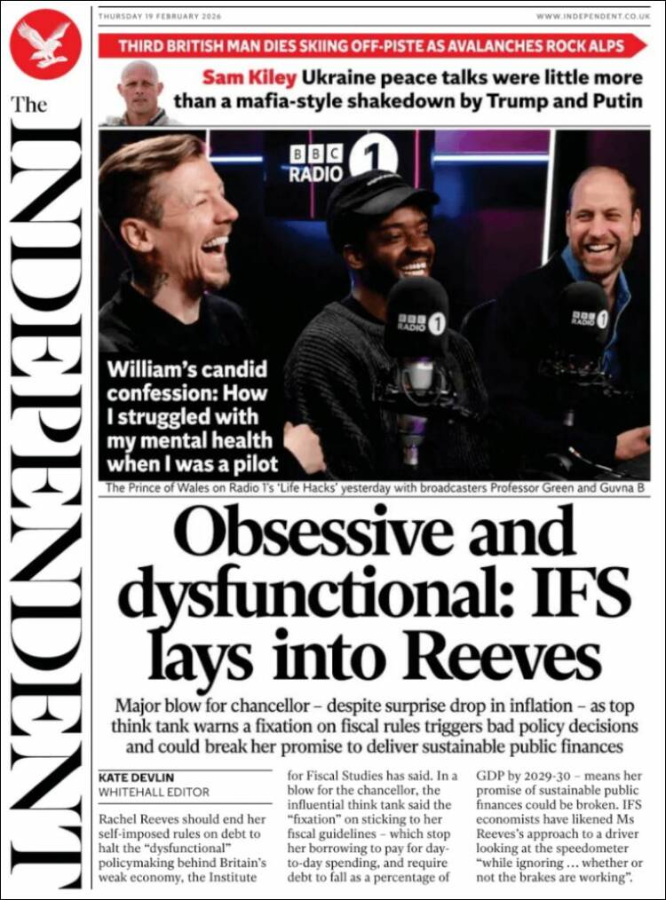 Portada de The Independent (Reino Unido)