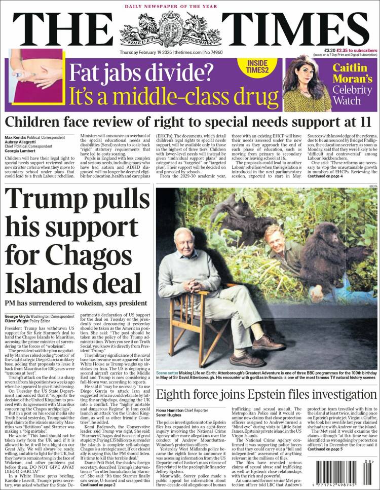 Portada de The Times (Reino Unido)