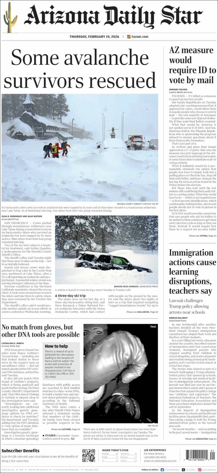 Portada de Arizona Daily Star (USA)