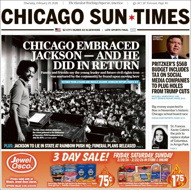 Portada de Chicago Sun-Times (USA)