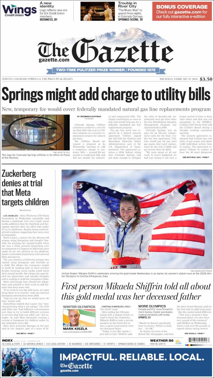 Portada de The Gazette (USA)