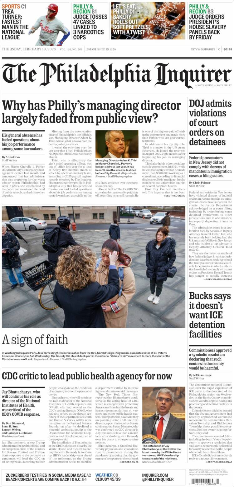 Portada de Philadelphia Inquirer (USA)