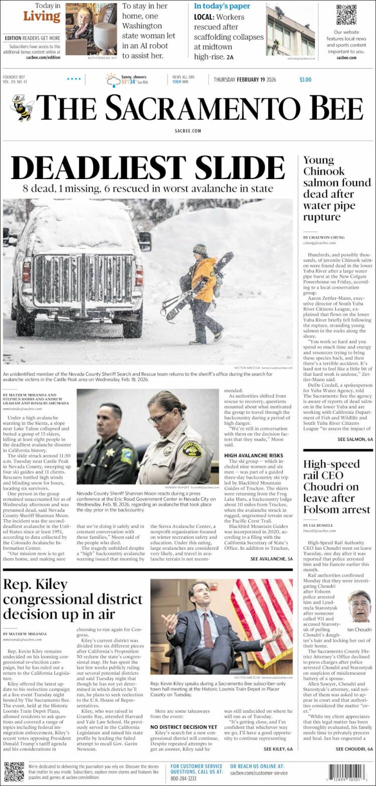 Portada de The Sacramento Bee (USA)
