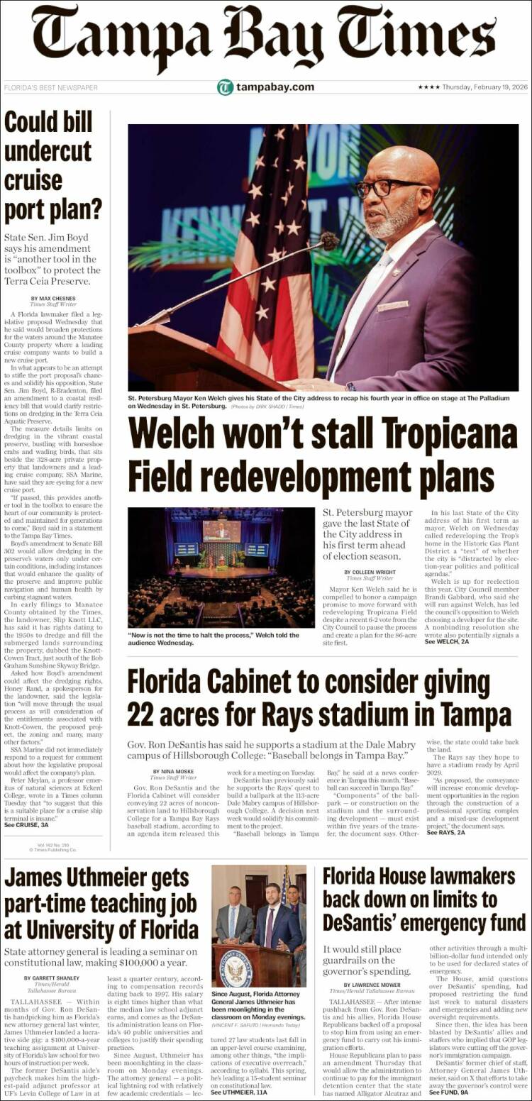 Portada de Tampa Bay Times (USA)