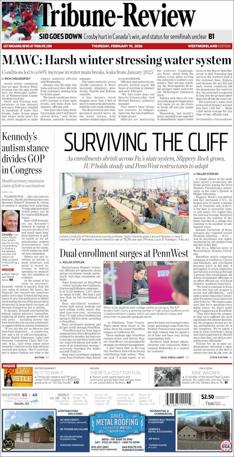 Portada de Tribune-Review (USA)