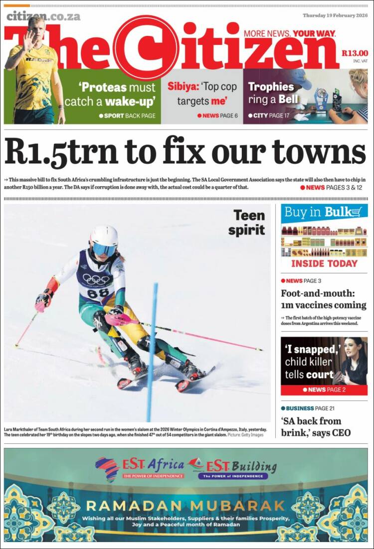 Portada de The Citizen (Sud&aacute;frica)