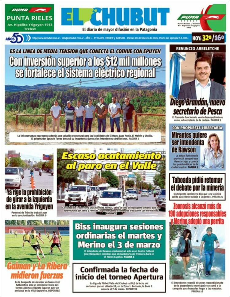 Portada de El Chubut (Argentina)