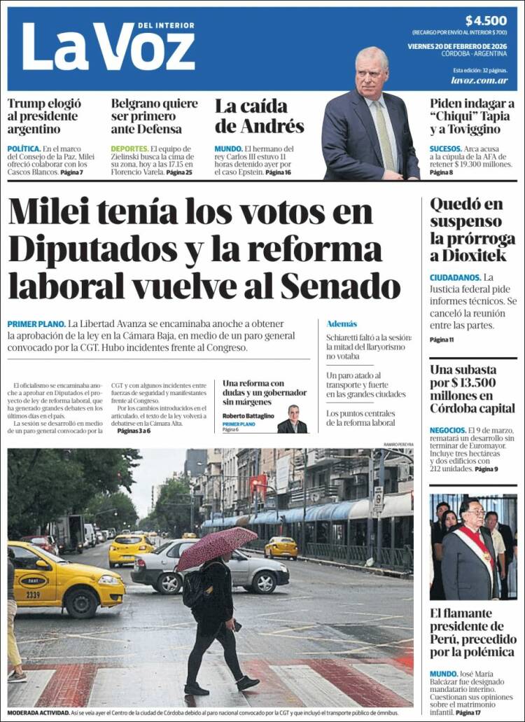 Portada de La Voz del Interior (Argentina)