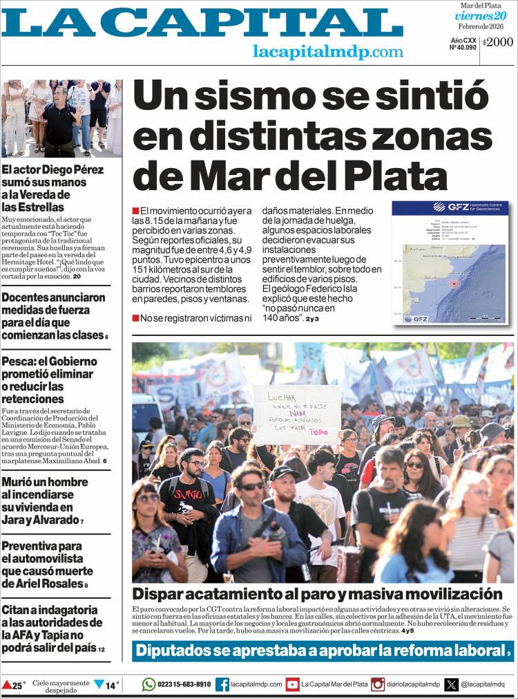 Portada de Diario La Capital - Mar del Plata (Argentina)