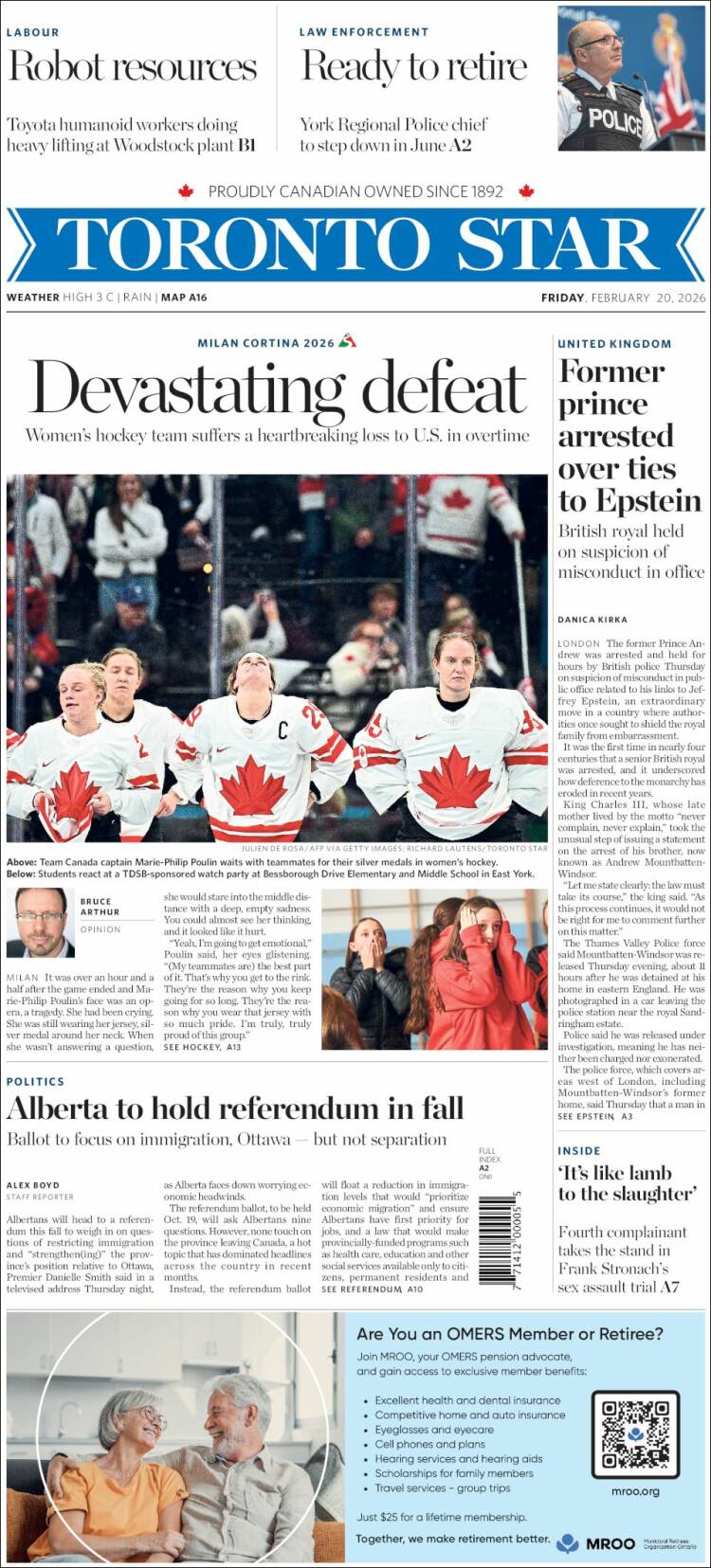 Portada de The Toronto Star (Canad&aacute;)