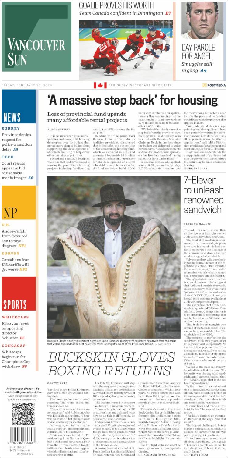 Portada de The Vancouver Sun (Canad&aacute;)