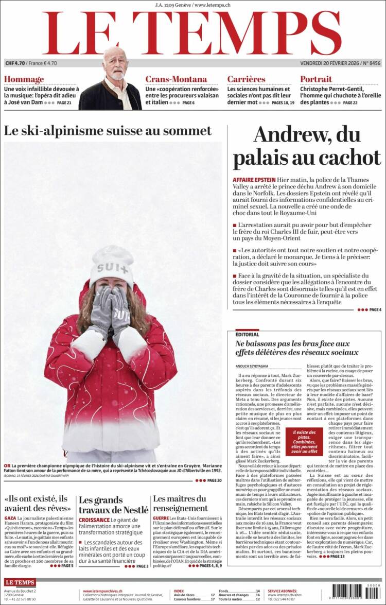 Portada de Le Matin (Suiza)